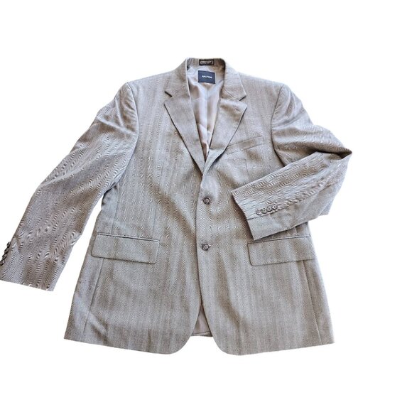 Nautica Mens Wool Blazer 44R Gray Herringbone Pattern - Picture 1 of 13
